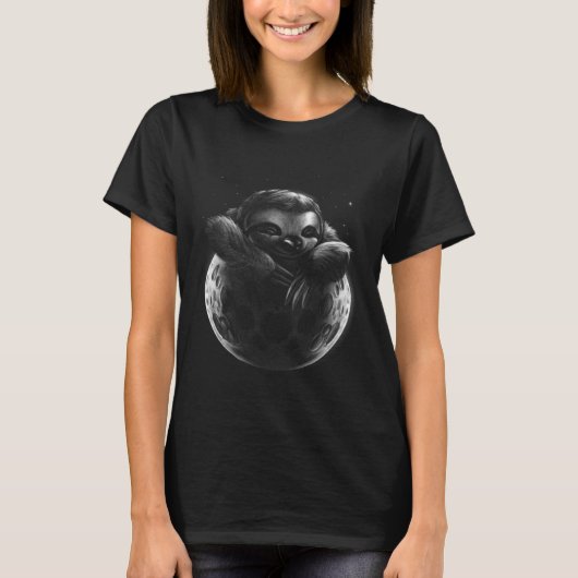 T-shirt Realistic Sloth Sleeping Moon (Devant)