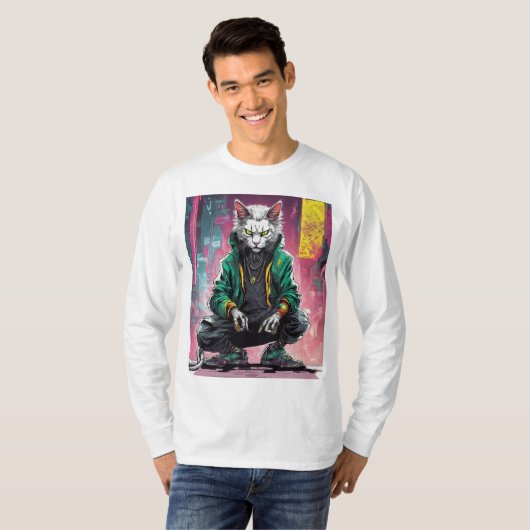 T-shirt Rebel de chats Cyberpunk urbain (Devant entier)
