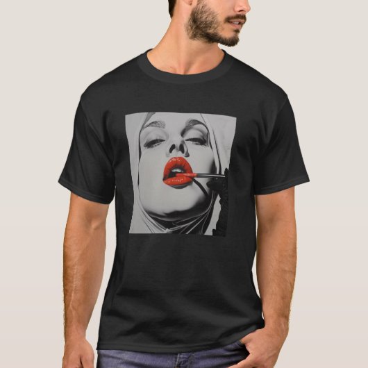 T-shirt rebellious nun with lipstick, rebellious nun (Devant)