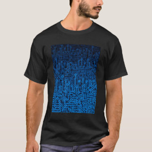 T-shirt Reboot III BLUE Computer Circuit Board Motif Cla