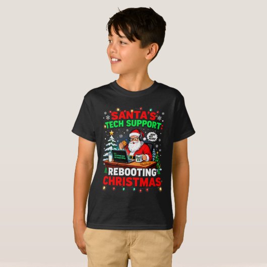 T-shirt Rebooting Funny Santa's Tech Suprt Christmas Compu (Devant entier)
