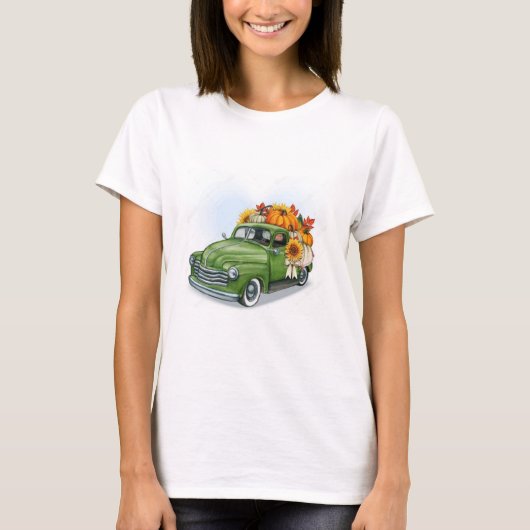 T-shirt Récolte d'automne dans un camion vert (Devant)