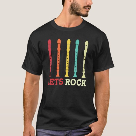 T-shirt recorder player lets rock funny retro (Devant)