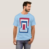 T-shirt Rectangle Abstrait en Rouge, Blanc et Bleu (Devant entier)