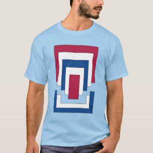 T-shirt Rectangle Abstrait en Rouge, Blanc et Bleu