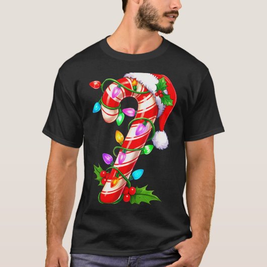 T-shirt Red &amp; White Candy Cane Crew Christmas Santa Ha (Devant)