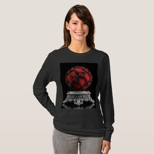 T-shirt Red And Black Mandelbrot Sphere On Silver Pedestal (Devant entier)