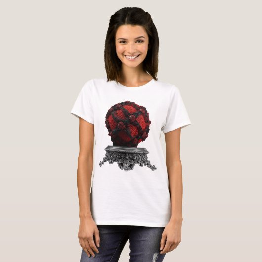 T-shirt Red And Black Mandelbrot Sphere On Silver Pedestal (Devant entier)