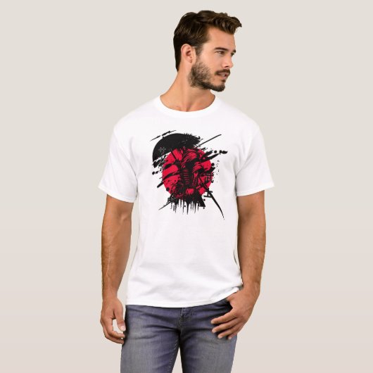 T-shirt red and black samurai (Devant entier)