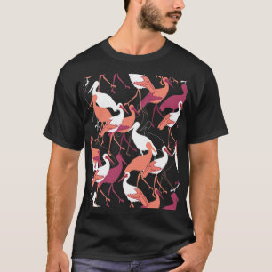 T-shirt Red and White Stork Birds on Black Background