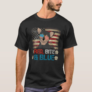 T-shirt Red Bite Blue Chihuahua Chien American Usa Drapeau