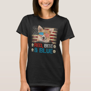 T-shirt Red Bite Et Blue Corgi Chien Américain Drapeau Usa