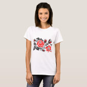 T-shirt Red & Black Rose cross-stitch Russian Pattern (Devant entier)