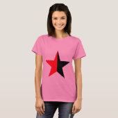 T-shirt Red & Black Star on Womans Army Green (Devant entier)