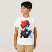 T-shirt Red Blue Fire Ice Comic Style Anime Girl (Devant entier)
