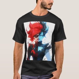 T-shirt Red Blue Fire Ice Comic Style Anime Girl