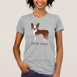T-shirt Red Boston Terrier joli dessin animé chien et text