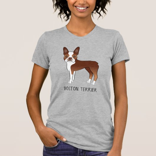 T-shirt Red Boston Terrier joli dessin animé chien et text (Devant)
