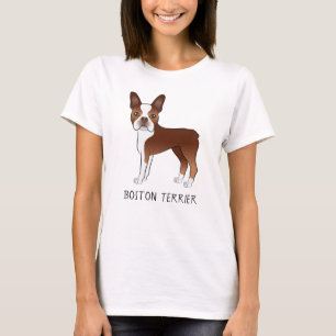 T-shirt Red Boston Terrier joli dessin animé chien et text