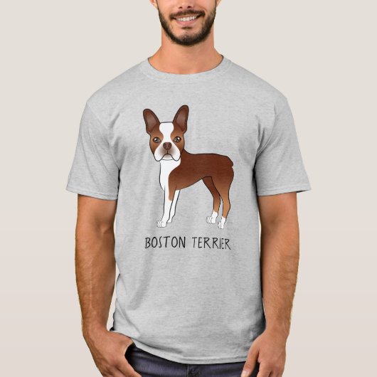 T-shirt Red Boston Terrier mignon chien de dessin et votre (Devant)