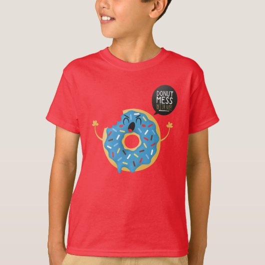 T-shirt Red Boys Kids Angry Donut Mess With Me Skier Cool (Devant)