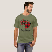 T-Shirt Red Buffalo Plaid Bull Elk (Devant entier)