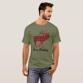 T-Shirt Red Buffalo Plaid Bull Elk (Devant entier)