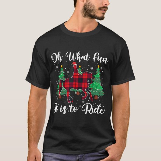 T-shirt Red Buffalo Plaid Horse Oh What Fun It Is To Ride  (Devant)