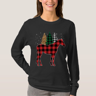 T-shirt Red Buffalo Plaid Horse Tree Empreinte de léopard 