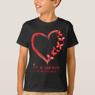 T-shirt Red Butterfly Heart I'm A Survivor Stroke Awards