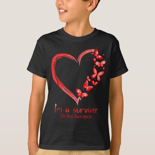 T-shirt Red Butterfly Heart I'm A Survivor Stroke Awards (Devant)