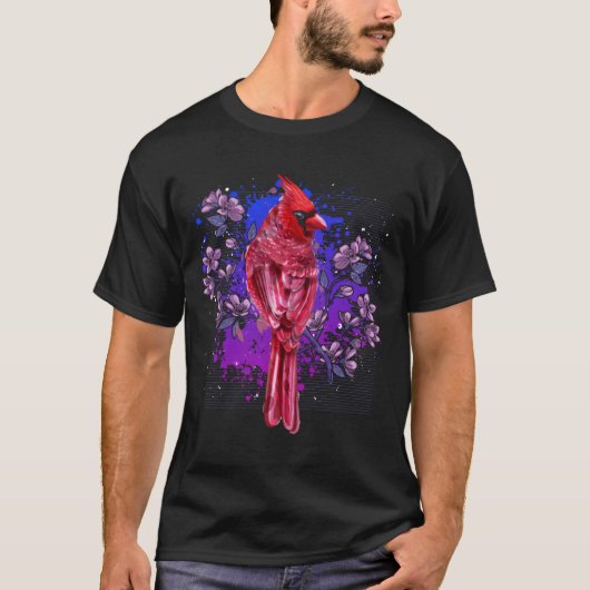 T-shirt Red Cardinal Floral Bird Watching Flowers Bird (Devant)