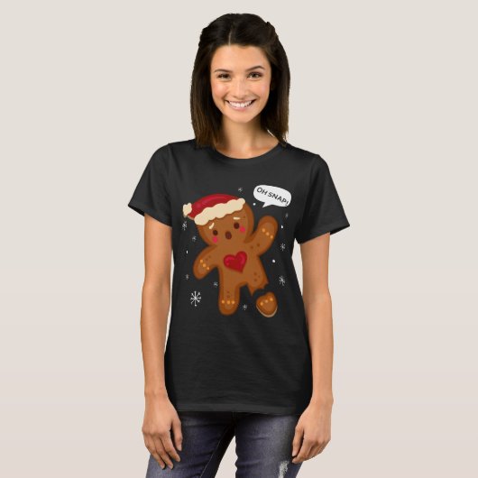 T-shirt Red Cheeks Oh Snap Broken Gingerbread Père Noël (Devant entier)