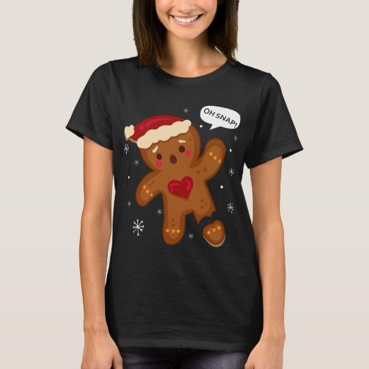 T-shirt Red Cheeks Oh Snap Broken Gingerbread Père Noël (Devant)