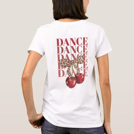 T-shirt Red Cherries Leopard Bow Dance Dance Dance Slogan  (Dos)