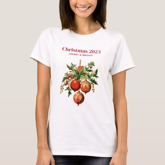 T-shirt Red Christmas Baubles avec Holly Festive (Devant)
