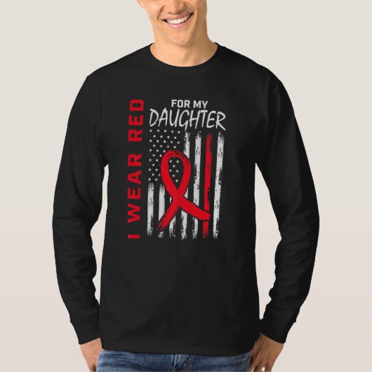 T-shirt Red Daughter Heart Disease Awareness US Flag Match (Devant)