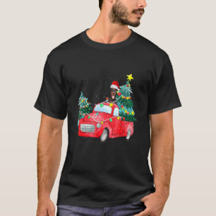 T-shirt Red Doberman Dog Ride Red Truck Christmas Chien Pa
