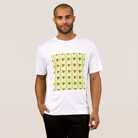 T-shirt Red Floral Vine Pattern on Light Green (Devant entier)