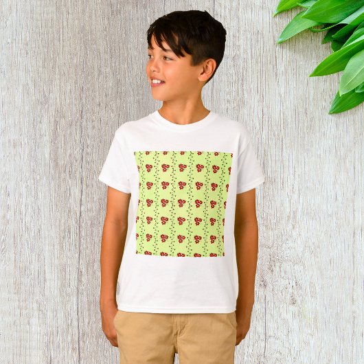 T-shirt Red Floral Vine Pattern on Light Green