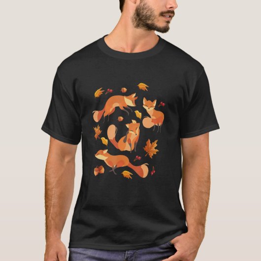 T-shirt Red Forest Fox Baby Animal Autumn Fall Leaves (Devant)