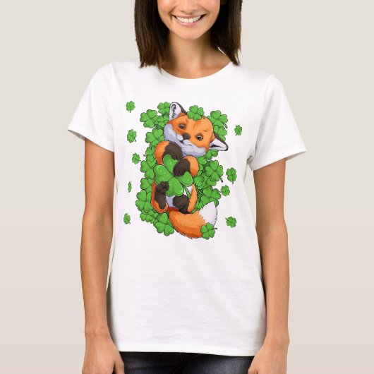 T-shirt Red Fox Green Shamrocks (Devant)