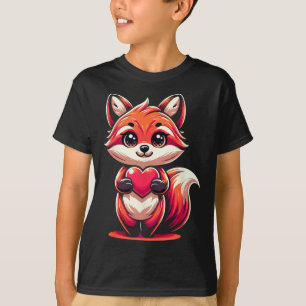 T-shirt Red Fox Holding Heart Valentine's Day Cute Valenti