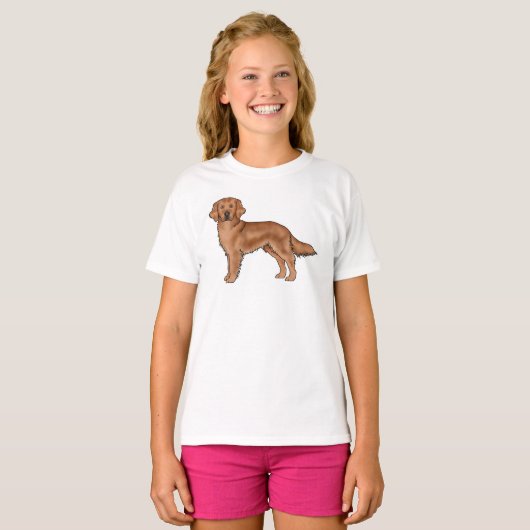 T-shirt Red Golden Retriever mignon dessin de chien (Devant entier)