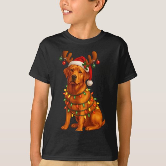 T-shirt Red Lab Christmas Tree Light Pajama Labrador Dog L (Devant)