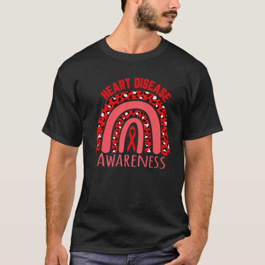 T-shirt Red Leopard Rainbow Heart Disease Awareness   (Devant)