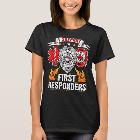 T-shirt Red Line American Flag Firefighter Support Plus Si (Devant)