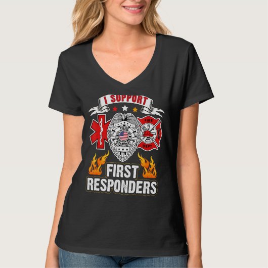 T-shirt Red Line American Flag Firefighter Support Plus Si (Devant)