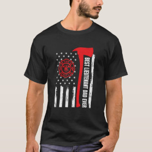 T-shirt Red Line American Flag Papa Pompier lieutenant feu