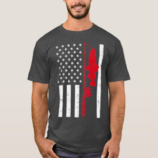T-shirt Red Line Drapeau Poisson Pompier Pêche Patriotique